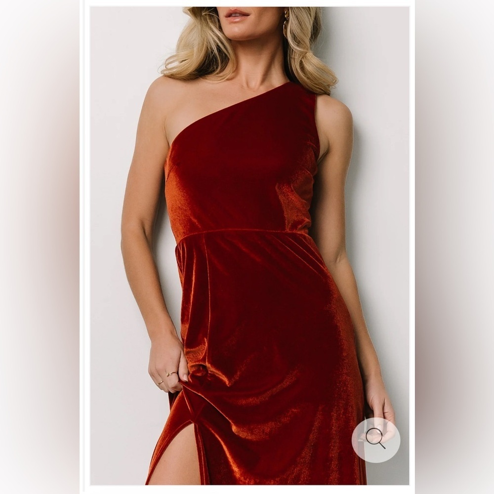 NWT Baltic Born Tatiana Velvet One Shoulder Maxi Dress Size Medium Rust - Picture 7 of 14